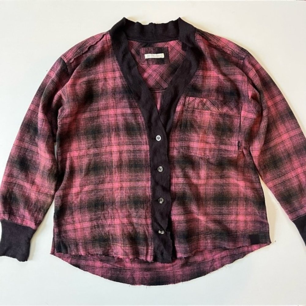 Free People Cardi Plaid Shirt Jacket Medium Oversized